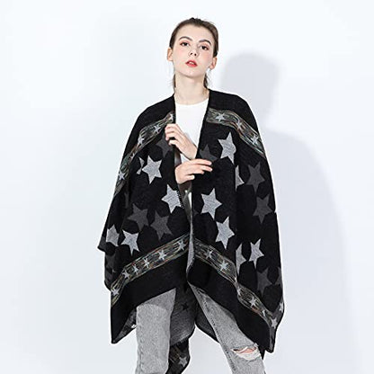 Shmily Girl Poncho Damen Strick Poncho Winter Warm Elegant Poncho Decke Poncho Cape Mantel Übergroße Poncho Schal Frauen