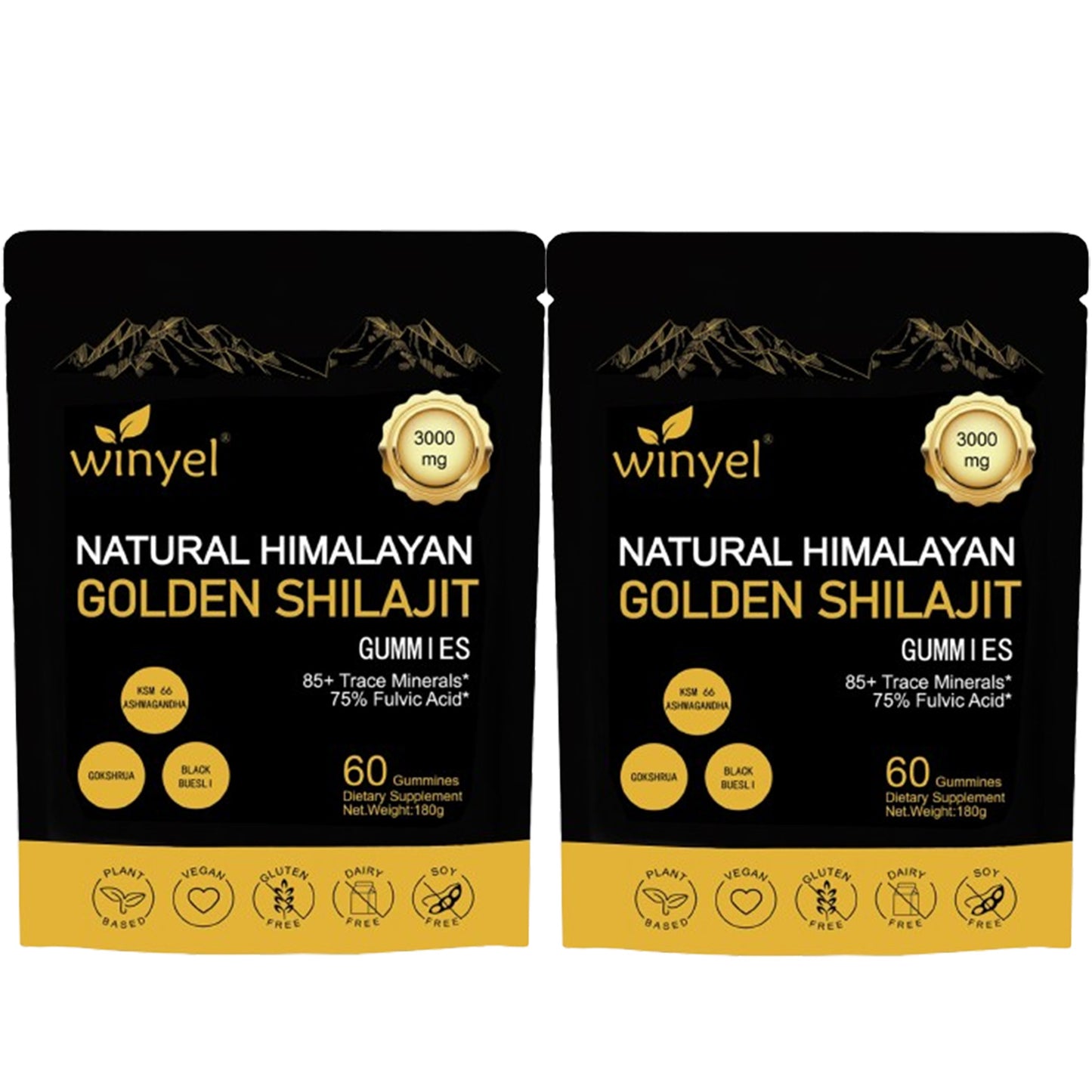 Shilajit Gummies, Himalayan Shilajit Supplements, Ashwagandha, Gokshura, 85 Trace Minerals, High Potency Gold Grade, 60 Gummies For Energy Boost, Immune Support, Non-GMO