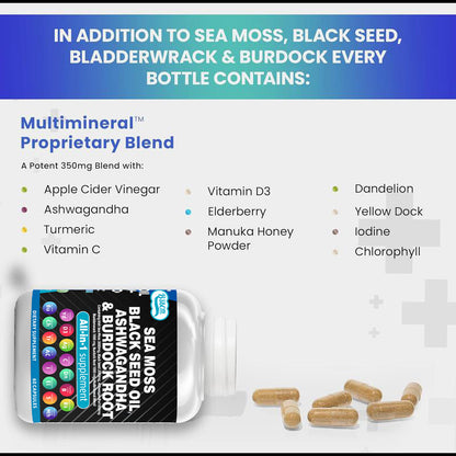 Sea Moss Fitness Burdock Multi-Mineral Vitamin Edible Supplement  Dietary, Healthcare 60 Count