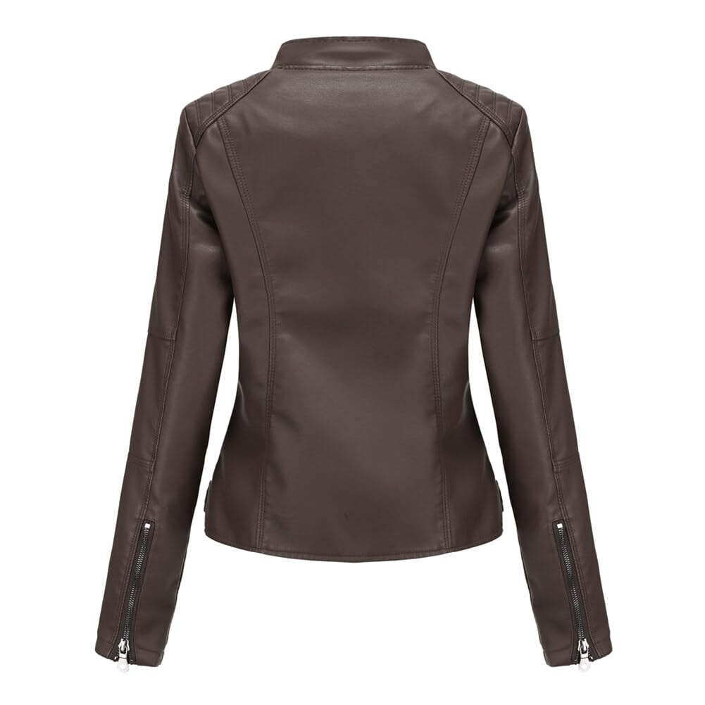 Yynuda Leather Jacket, Women's Short Jacket, Transition Jacket Made of Faux Leather, with Zip, For Autumn
