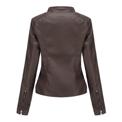 Yynuda Leather Jacket, Women's Short Jacket, Transition Jacket Made of Faux Leather, with Zip, For Autumn