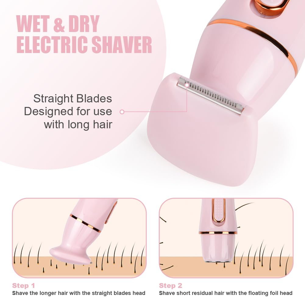 ACWOO Electric Shaver for Women, 4-in-1 Electric Women's Razor, Painless Intimate Shaver for Women, Hair Trimmer for Face, Nose, Armpits, Intimate Area, Bikini Area, USB Charging
