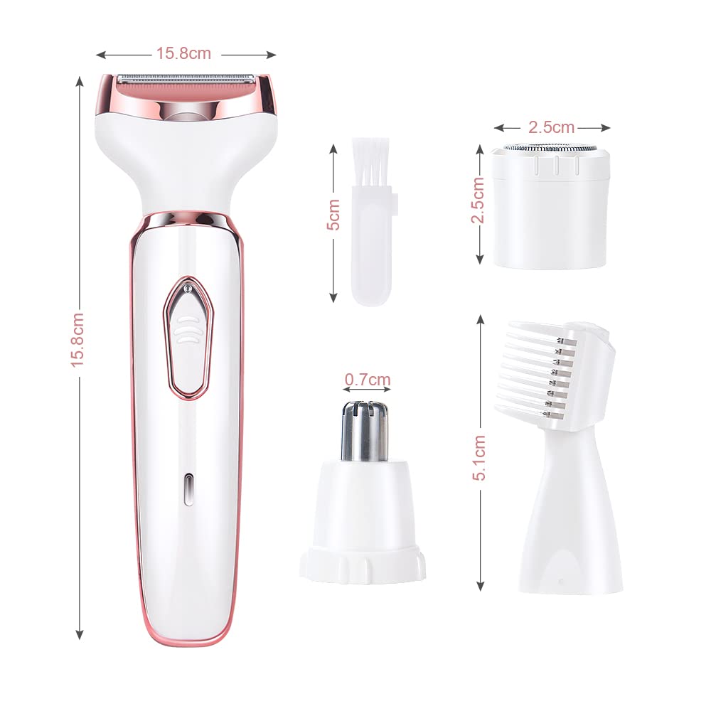 ACWOO Electric Shaver for Women, 4-in-1 Electric Women's Razor, Painless Intimate Shaver for Women, Hair Trimmer for Face, Nose, Armpits, Intimate Area, Bikini Area, USB Charging