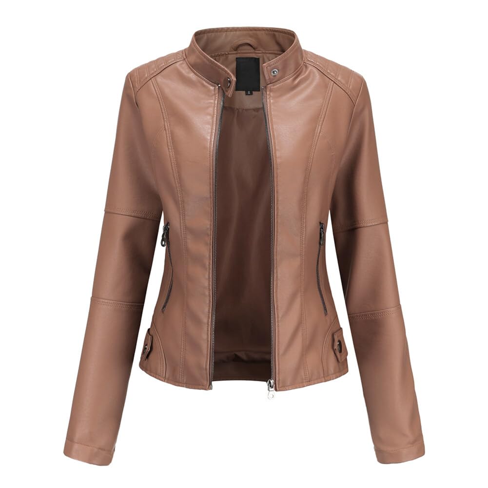 Yynuda Leather Jacket, Women's Short Jacket, Transition Jacket Made of Faux Leather, with Zip, For Autumn
