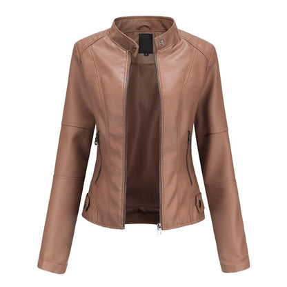 Yynuda Leather Jacket, Women's Short Jacket, Transition Jacket Made of Faux Leather, with Zip, For Autumn