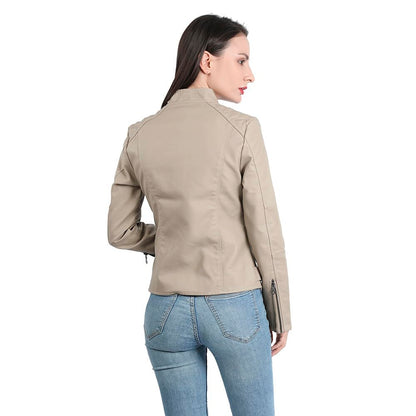 Yynuda Leather Jacket, Women's Short Jacket, Transition Jacket Made of Faux Leather, with Zip, For Autumn