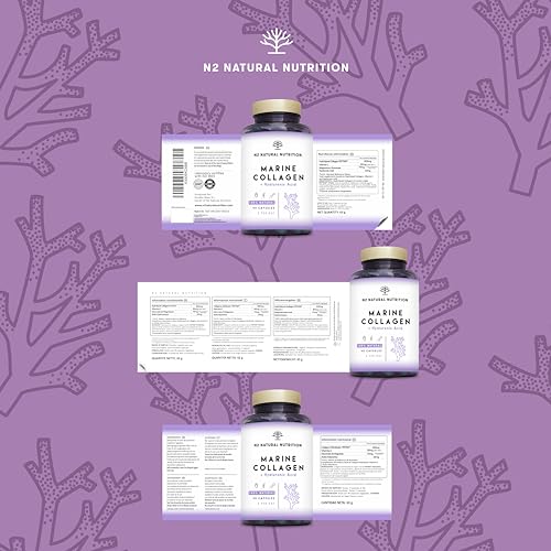 Marine collagen hydrolysate capsules high-dose hyaluronic acid, vitamin C. Joint bone and skin care, anti-ageing. Premium Peptan collagen 90 Vegetable capsules CE. N2 Natural Nutrition
