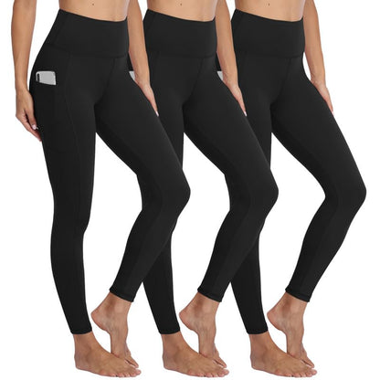 Gayhay Leggings, Women's High-Waist Sports Leggings with Pockets, Black Sports Leggings, Long Sports Trousers, Tummy Control Opaque Fitness Trousers, Yoga and Gym Leggings, Running Trousers