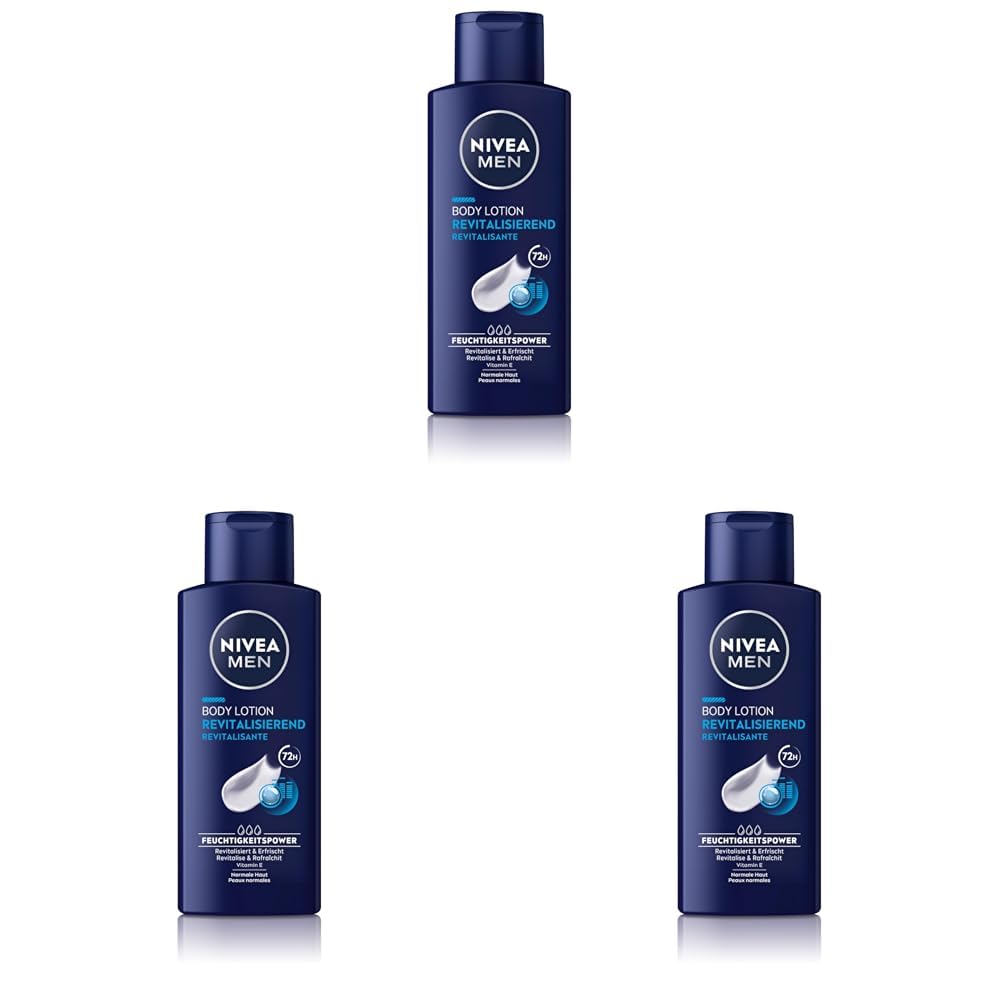 NIVEA MEN Body Lotion Revitalising, Non-Greasy Body Cream with Vitamin E, Fast Absorbing and Refreshing Body Milk for Normal Skin (250 ml)