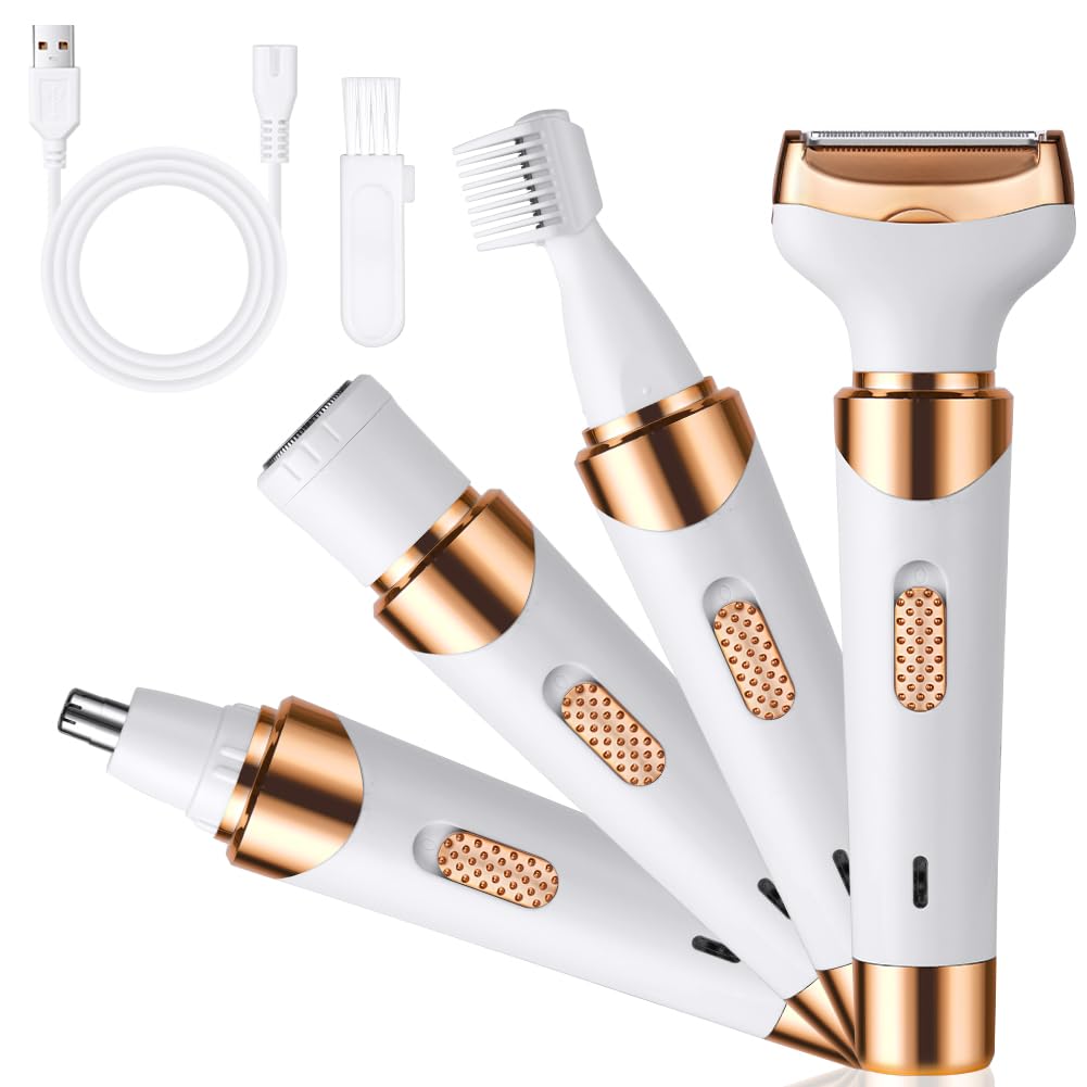 ACWOO Electric Shaver for Women, 4-in-1 Electric Women's Razor, Painless Intimate Shaver for Women, Hair Trimmer for Face, Nose, Armpits, Intimate Area, Bikini Area, USB Charging