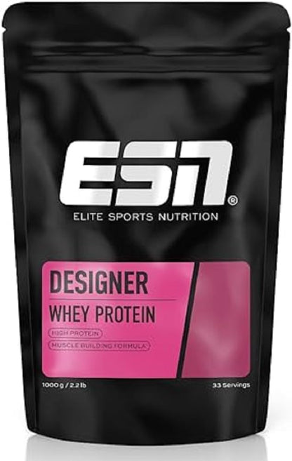 ESN Premium Designer Whey Protein Pulver, Cherry Yogurt, 1 kg, bis zu 23 g Protein pro Portion, ideal zum Muskelaufbau und -erhalt - made in Germany