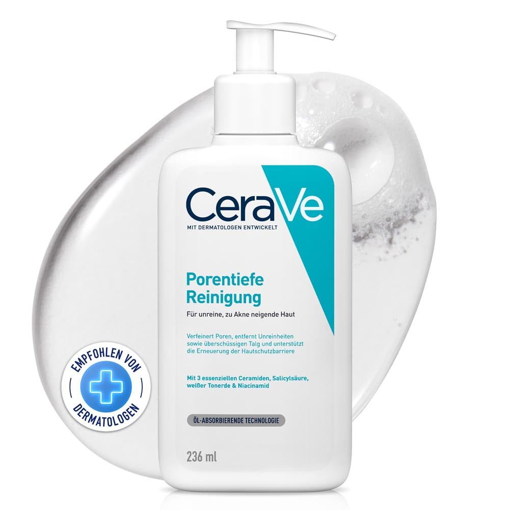 CeraVe Foaming Cleansing Gel for Face, Deep Pore Cleansing for Blemished and Acne Prone Skin, Salicylic Acid, White Clay and Niacinamide, 236 ml [Packaging May Vary]