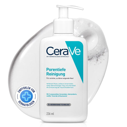 CeraVe Foaming Cleansing Gel for Face, Deep Pore Cleansing for Blemished and Acne Prone Skin, Salicylic Acid, White Clay and Niacinamide, 236 ml [Packaging May Vary]