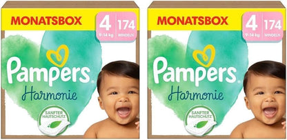 Pampers Harmonie Nappies Size 4, 174 Nappies, 9 kg - 14 kg, Gentle Skin Protection with 100% Pampers Protection