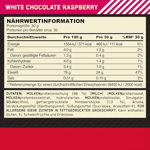 Optimum Nutrition Gold Standard 100% Whey, Proteinpulver, Geschmack Delicious Strawberry, 900g, 30 Portionen