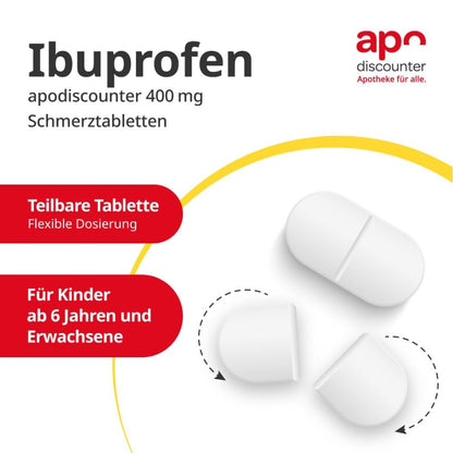 apodiscounter Ibuprofen 400 mg Schmerztabletten (50 Stk) - schnell wirksam & stark gegen Schmerzen