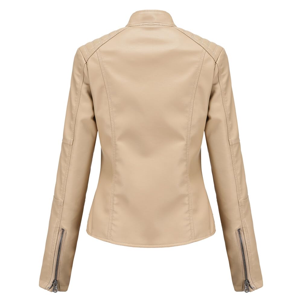 Yynuda Leather Jacket, Women's Short Jacket, Transition Jacket Made of Faux Leather, with Zip, For Autumn