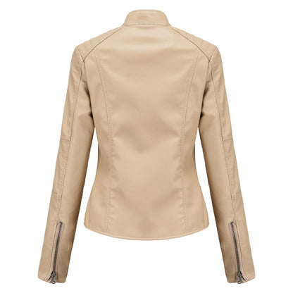 Yynuda Leather Jacket, Women's Short Jacket, Transition Jacket Made of Faux Leather, with Zip, For Autumn