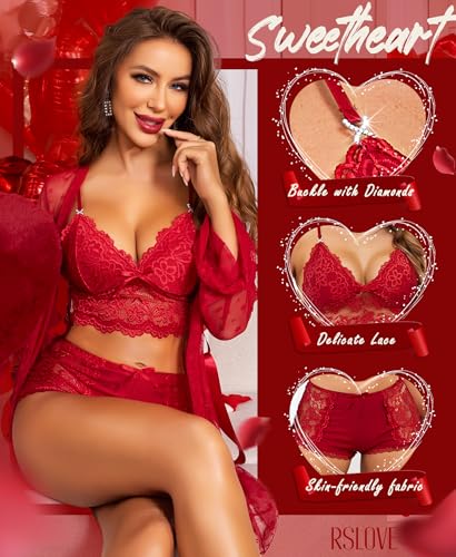 RSLOVE Sexy Lingerie Set for Women - Lace Underwear Dressing Gown with Bra and Panties