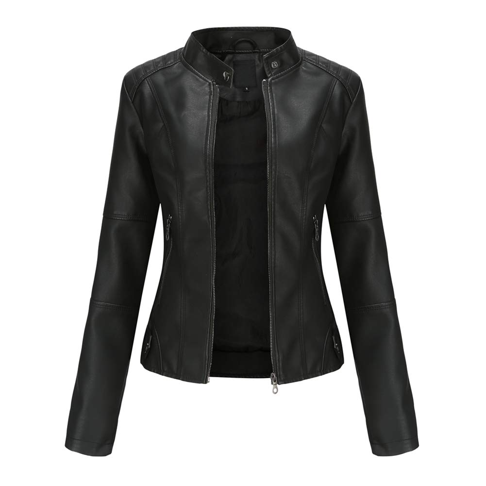 Yynuda Leather Jacket, Women's Short Jacket, Transition Jacket Made of Faux Leather, with Zip, For Autumn