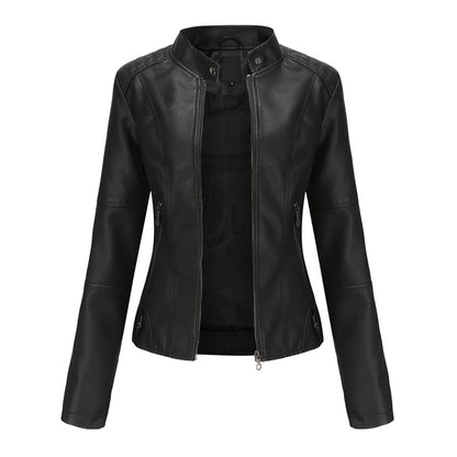 Yynuda Leather Jacket, Women's Short Jacket, Transition Jacket Made of Faux Leather, with Zip, For Autumn