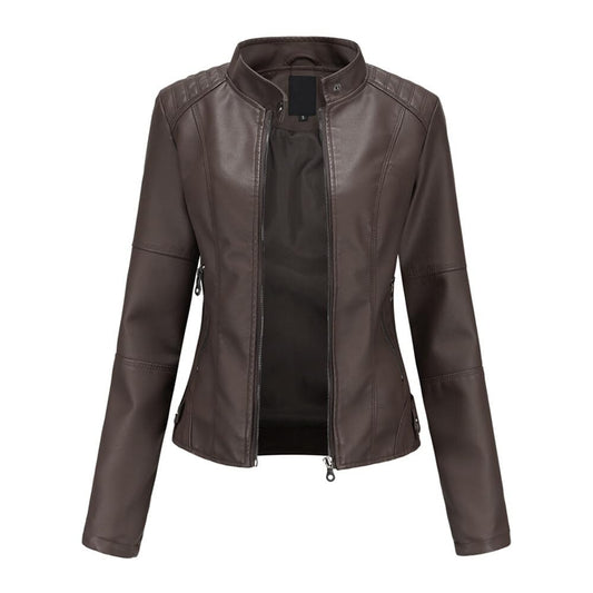 Yynuda Leather Jacket, Women's Short Jacket, Transition Jacket Made of Faux Leather, with Zip, For Autumn