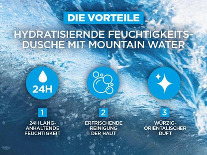 L'Oréal Men Expert Duschgel und Shampoo für Männer, Duschbad zur Reinigung von Körper, Haar und Gesicht, Herren Körperpflege für hydratisierte Haut mit Mountain Water, Hydra Power, 1 x 250 ml