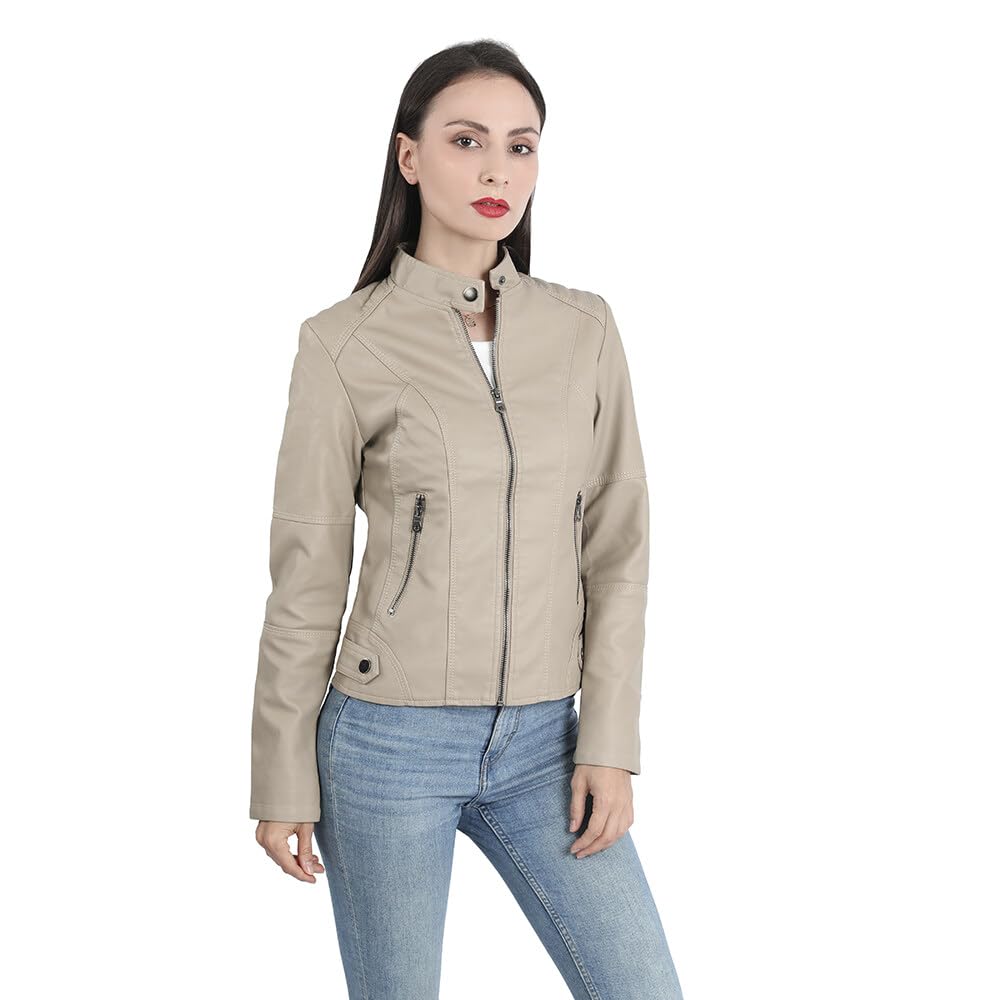 Yynuda Leather Jacket, Women's Short Jacket, Transition Jacket Made of Faux Leather, with Zip, For Autumn