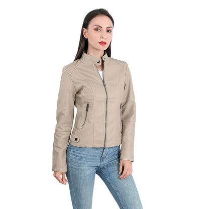 Yynuda Leather Jacket, Women's Short Jacket, Transition Jacket Made of Faux Leather, with Zip, For Autumn