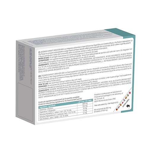 DuLàc, Diosmin Expert Omniven 500, Dietary Supplement with Diosmin and Hesperidin, for Heavy and Swollen Legs, Promotes Microcirculation, Made in Italy, 80 Tablets