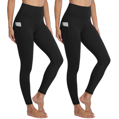 Gayhay Leggings, Women's High-Waist Sports Leggings with Pockets, Black Sports Leggings, Long Sports Trousers, Tummy Control Opaque Fitness Trousers, Yoga and Gym Leggings, Running Trousers