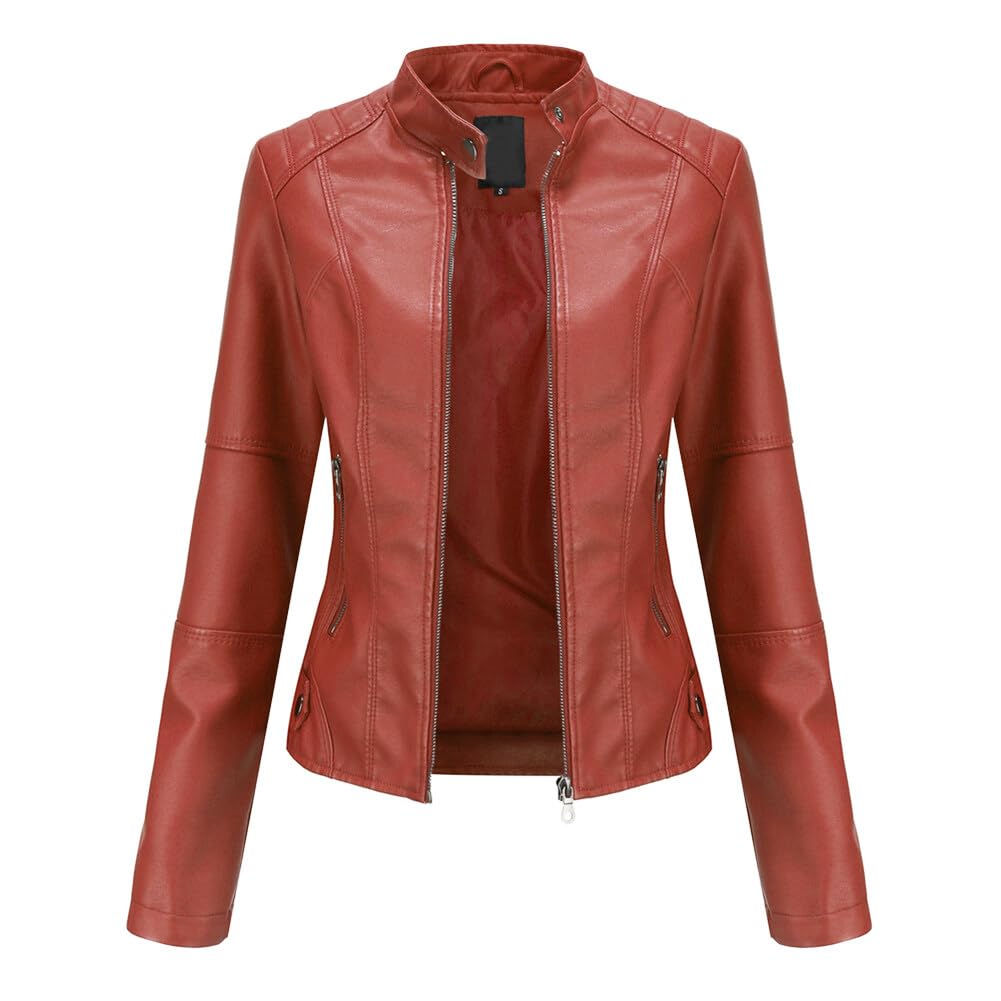 Yynuda Leather Jacket, Women's Short Jacket, Transition Jacket Made of Faux Leather, with Zip, For Autumn