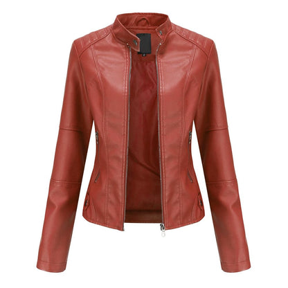 Yynuda Leather Jacket, Women's Short Jacket, Transition Jacket Made of Faux Leather, with Zip, For Autumn