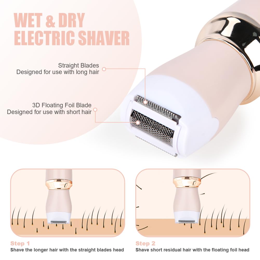 ACWOO Electric Shaver for Women, 4-in-1 Electric Women's Razor, Painless Intimate Shaver for Women, Hair Trimmer for Face, Nose, Armpits, Intimate Area, Bikini Area, USB Charging