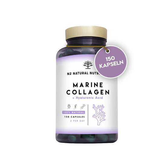 Marine collagen hydrolysate capsules high-dose hyaluronic acid, vitamin C. Joint bone and skin care, anti-ageing. Premium Peptan collagen 90 Vegetable capsules CE. N2 Natural Nutrition