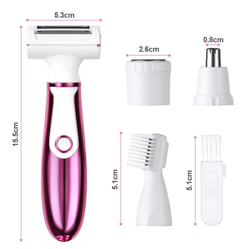 ACWOO Electric Shaver for Women, 4-in-1 Electric Women's Razor, Painless Intimate Shaver for Women, Hair Trimmer for Face, Nose, Armpits, Intimate Area, Bikini Area, USB Charging