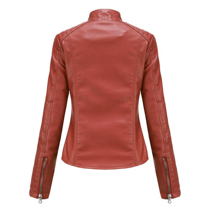 Yynuda Leather Jacket, Women's Short Jacket, Transition Jacket Made of Faux Leather, with Zip, For Autumn