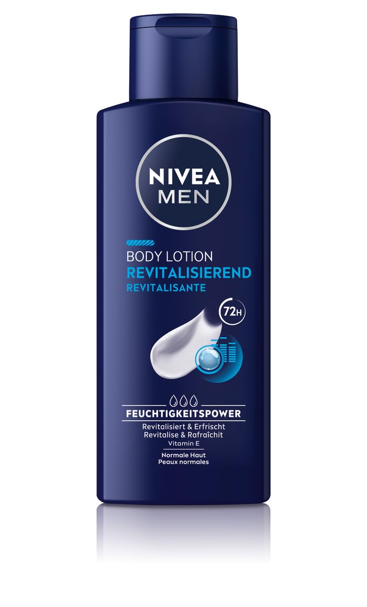 NIVEA MEN Body Lotion Revitalising, Non-Greasy Body Cream with Vitamin E, Fast Absorbing and Refreshing Body Milk for Normal Skin (250 ml)