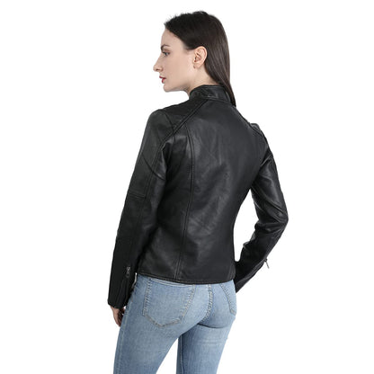 Yynuda Leather Jacket, Women's Short Jacket, Transition Jacket Made of Faux Leather, with Zip, For Autumn