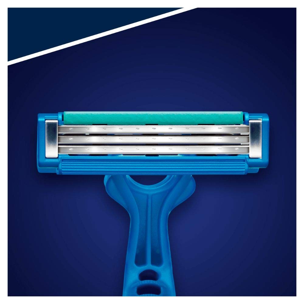 Gillette Blue3 Simple Men's Disposable Razor, 8 Razors with Triple Blade, Wet Razor with Fixed Blade Head, Moisture Strips