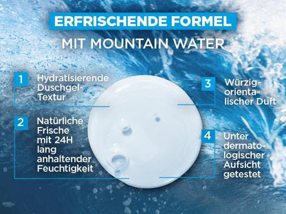 L'Oréal Men Expert Duschgel und Shampoo für Männer, Duschbad zur Reinigung von Körper, Haar und Gesicht, Herren Körperpflege für hydratisierte Haut mit Mountain Water, Hydra Power, 1 x 250 ml
