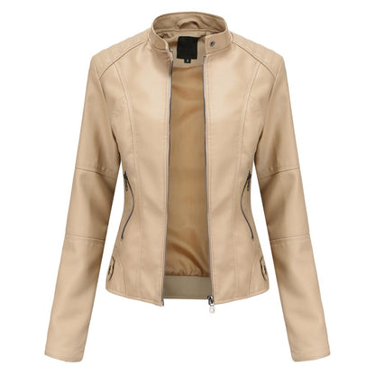 Yynuda Leather Jacket, Women's Short Jacket, Transition Jacket Made of Faux Leather, with Zip, For Autumn