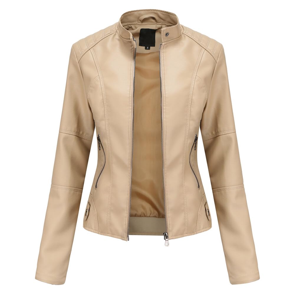 Yynuda Leather Jacket, Women's Short Jacket, Transition Jacket Made of Faux Leather, with Zip, For Autumn