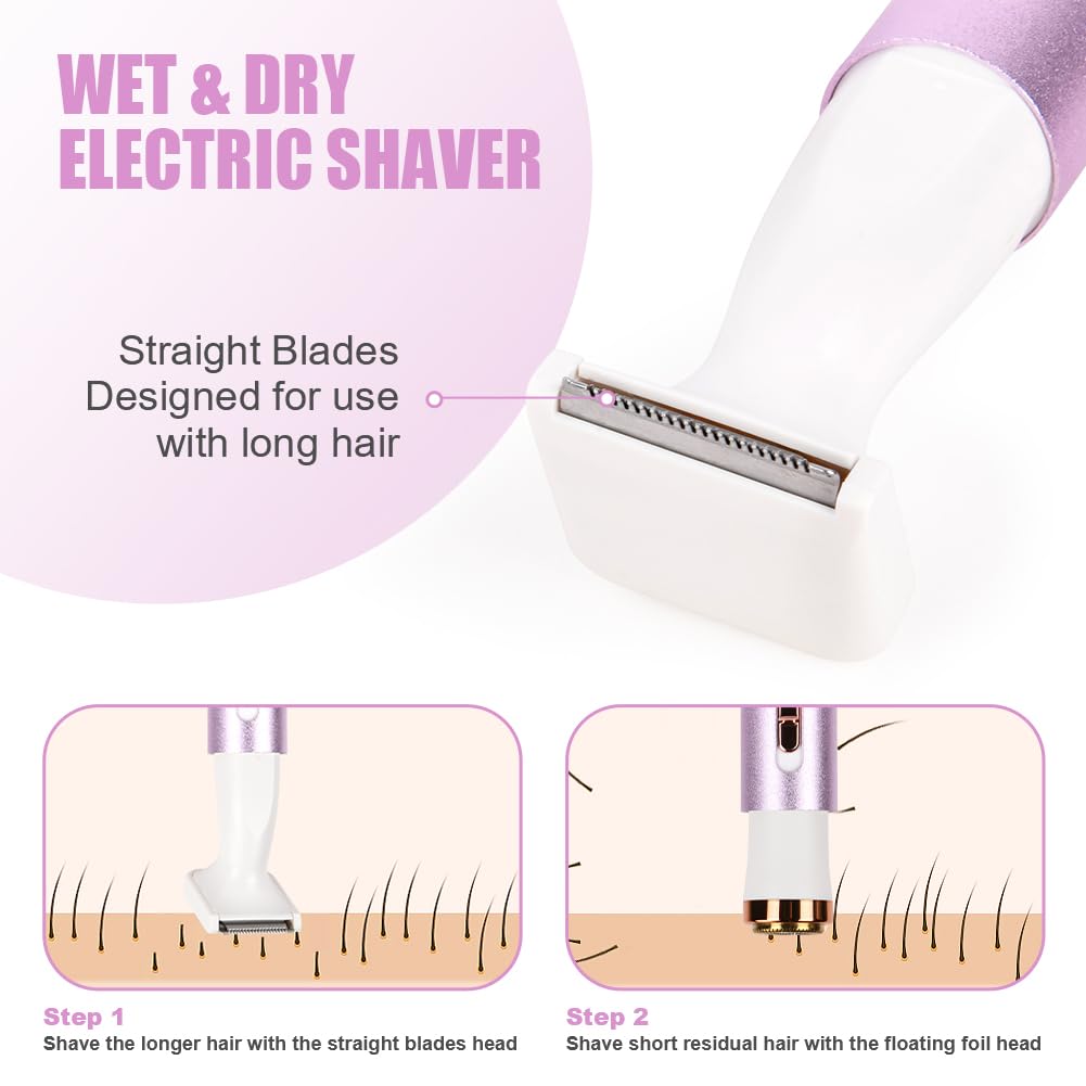 ACWOO Electric Shaver for Women, 4-in-1 Electric Women's Razor, Painless Intimate Shaver for Women, Hair Trimmer for Face, Nose, Armpits, Intimate Area, Bikini Area, USB Charging