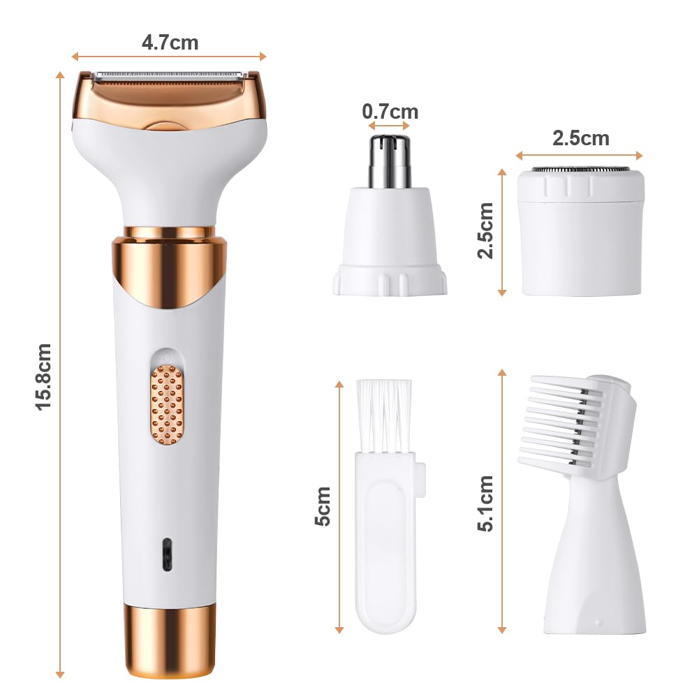 ACWOO Electric Shaver for Women, 4-in-1 Electric Women's Razor, Painless Intimate Shaver for Women, Hair Trimmer for Face, Nose, Armpits, Intimate Area, Bikini Area, USB Charging