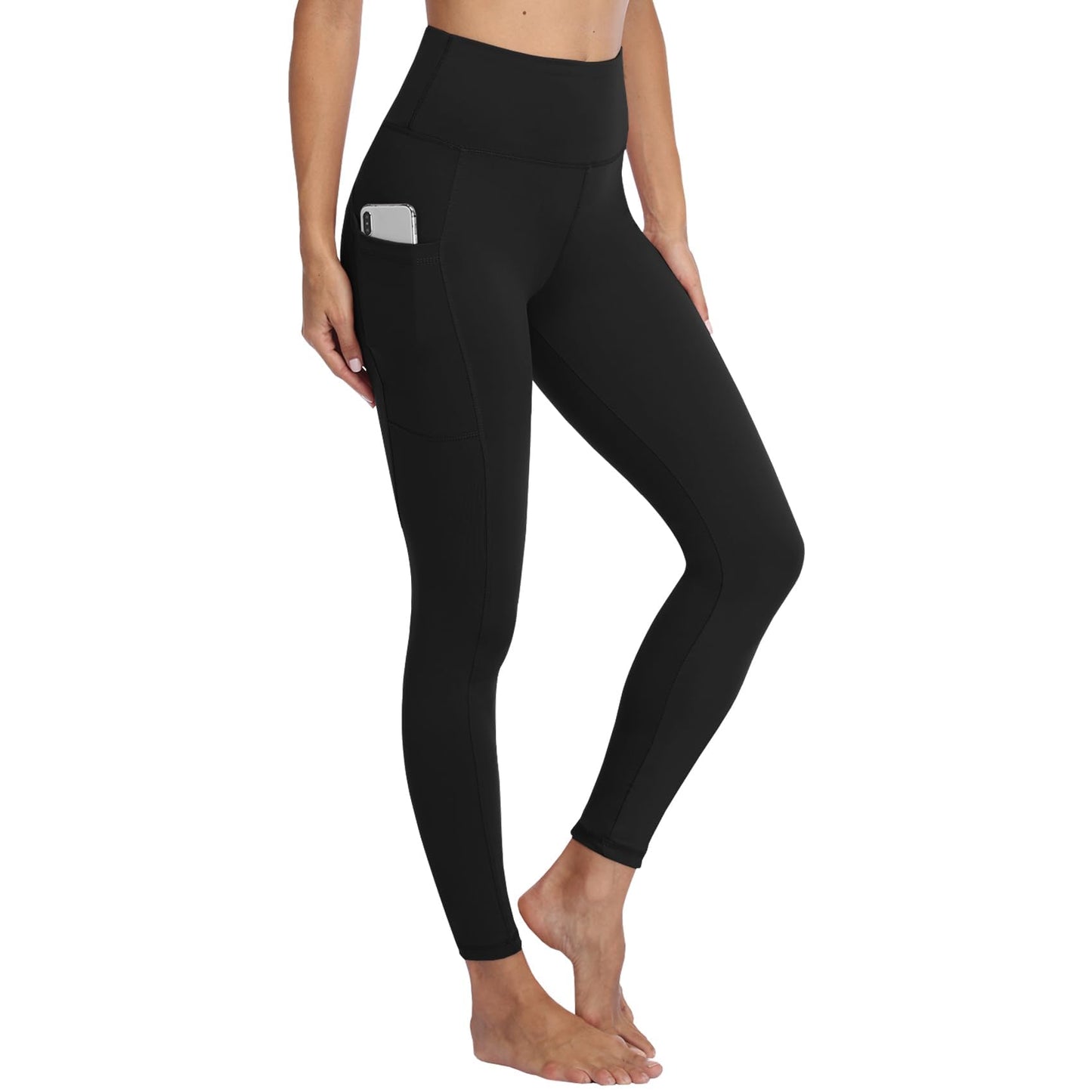 Gayhay Leggings, Women's High-Waist Sports Leggings with Pockets, Black Sports Leggings, Long Sports Trousers, Tummy Control Opaque Fitness Trousers, Yoga and Gym Leggings, Running Trousers