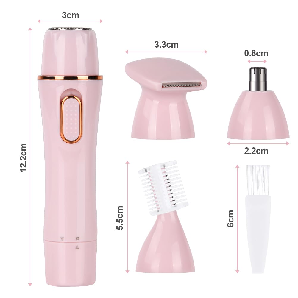 ACWOO Electric Shaver for Women, 4-in-1 Electric Women's Razor, Painless Intimate Shaver for Women, Hair Trimmer for Face, Nose, Armpits, Intimate Area, Bikini Area, USB Charging