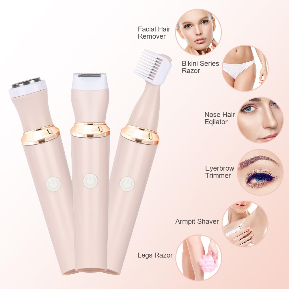 ACWOO Electric Shaver for Women, 4-in-1 Electric Women's Razor, Painless Intimate Shaver for Women, Hair Trimmer for Face, Nose, Armpits, Intimate Area, Bikini Area, USB Charging