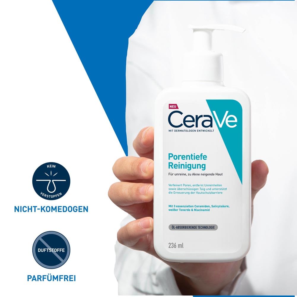 CeraVe Foaming Cleansing Gel for Face, Deep Pore Cleansing for Blemished and Acne Prone Skin, Salicylic Acid, White Clay and Niacinamide, 236 ml [Packaging May Vary]