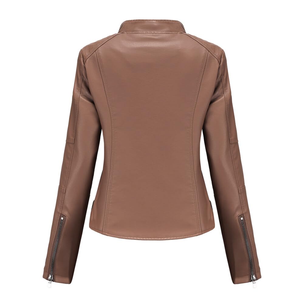 Yynuda Leather Jacket, Women's Short Jacket, Transition Jacket Made of Faux Leather, with Zip, For Autumn